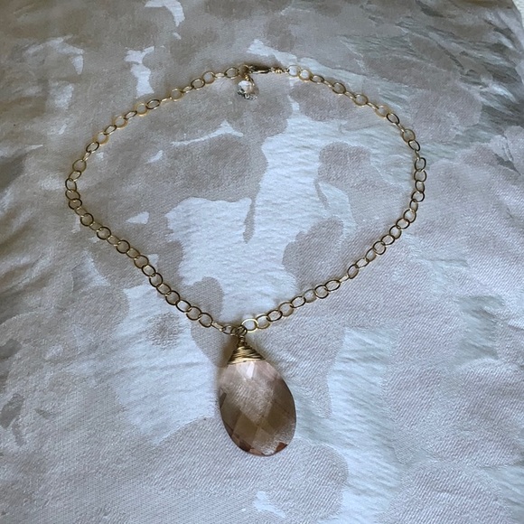 Smokey Pink Faceted Teardrop Jewel Attached to a 21” Gold Chain - Picture 3 of 6